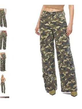 Hidden Wide-Leg Cargo Jeans in Green Camo - Women's